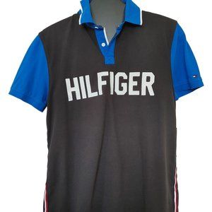 Men's Black & Blue Tommy Hilfiger Sz LG POLO Stretch Short Sleeve Shirt